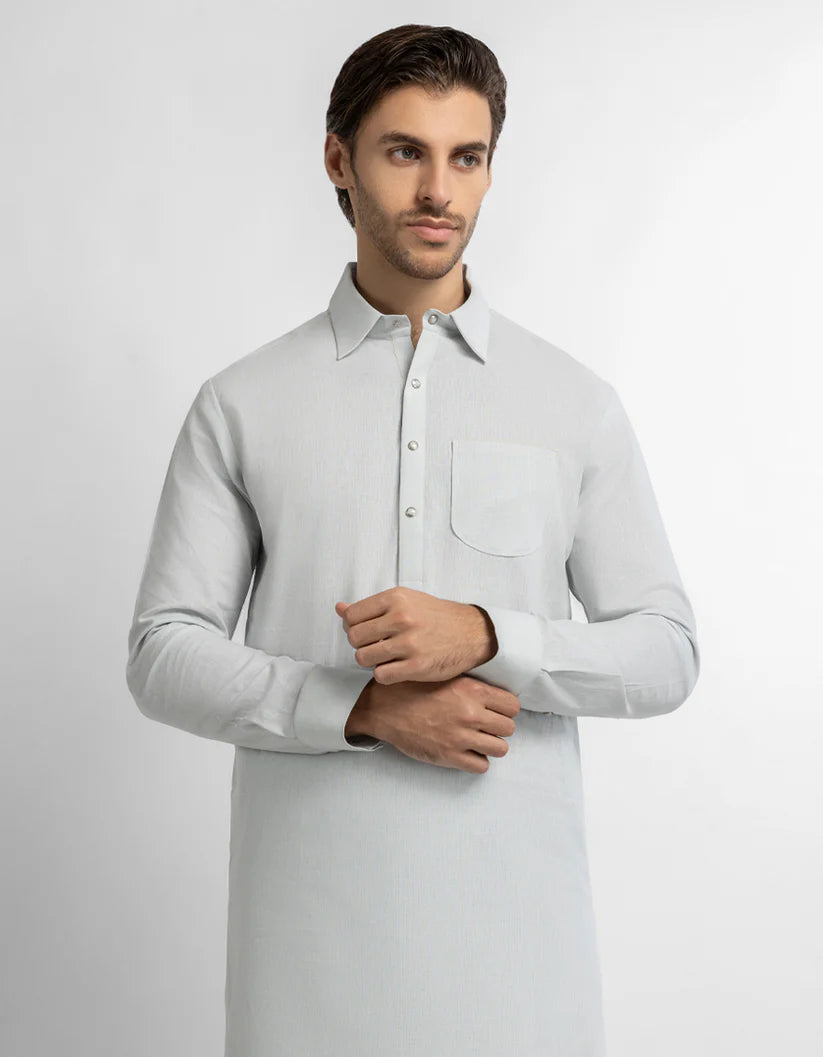 green cotton linen plain kameez shalwar