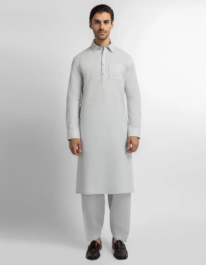 green cotton linen plain kameez shalwar