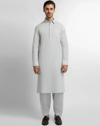 green cotton linen plain kameez shalwar