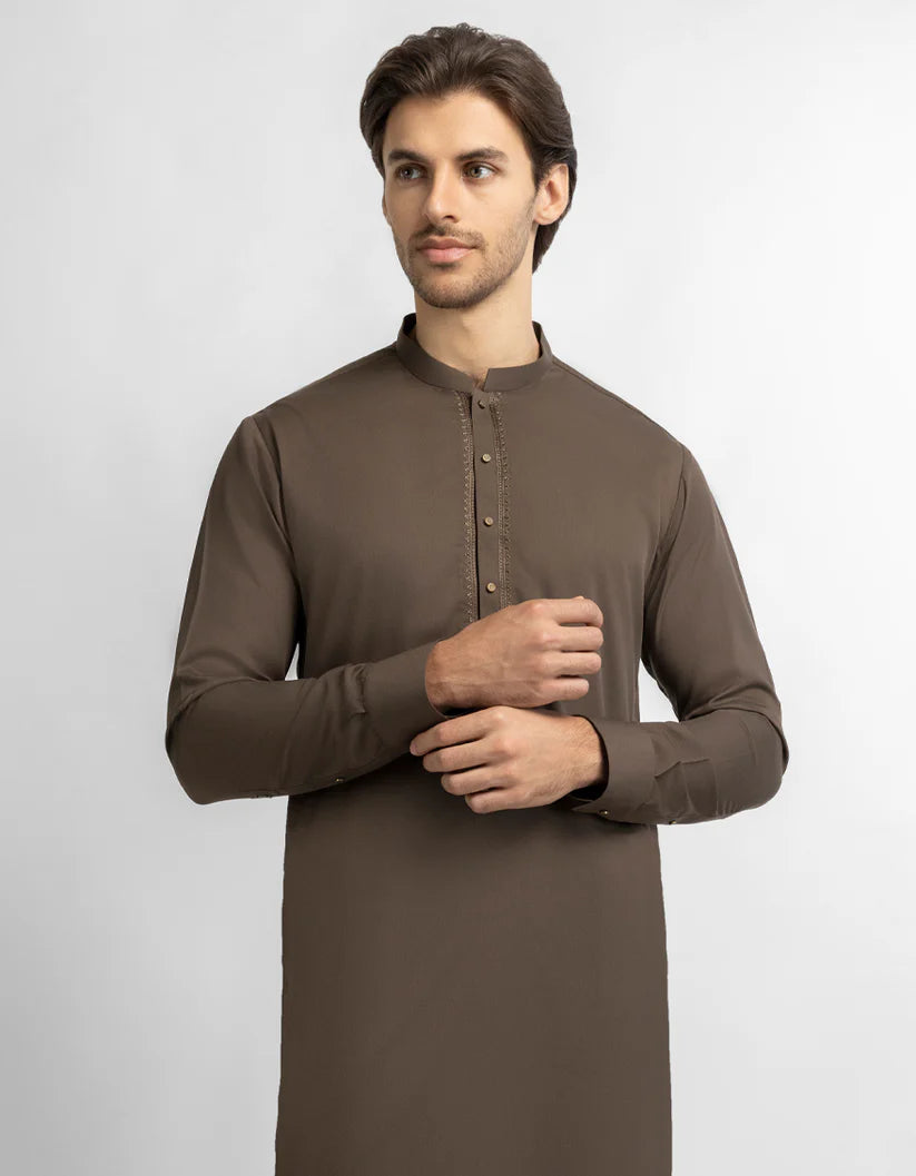 brown semi-formal kameez shalwar