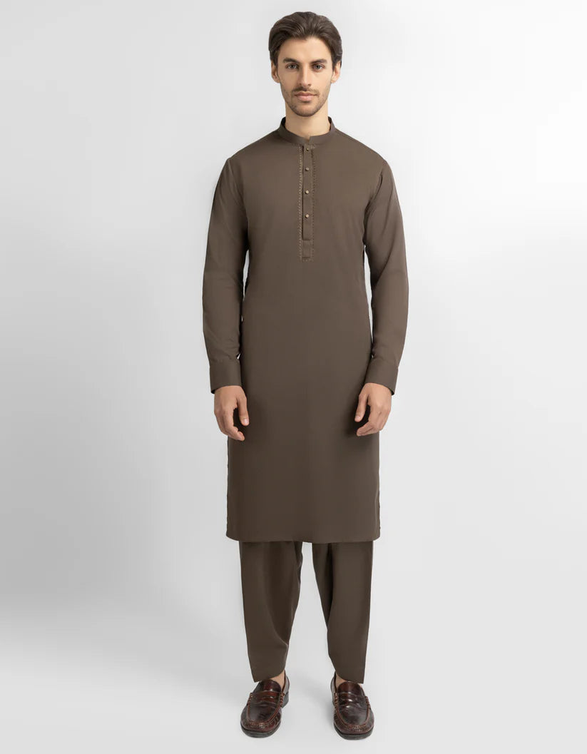 brown semi-formal kameez shalwar