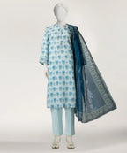 sky blue lawn printed stitched 3pc