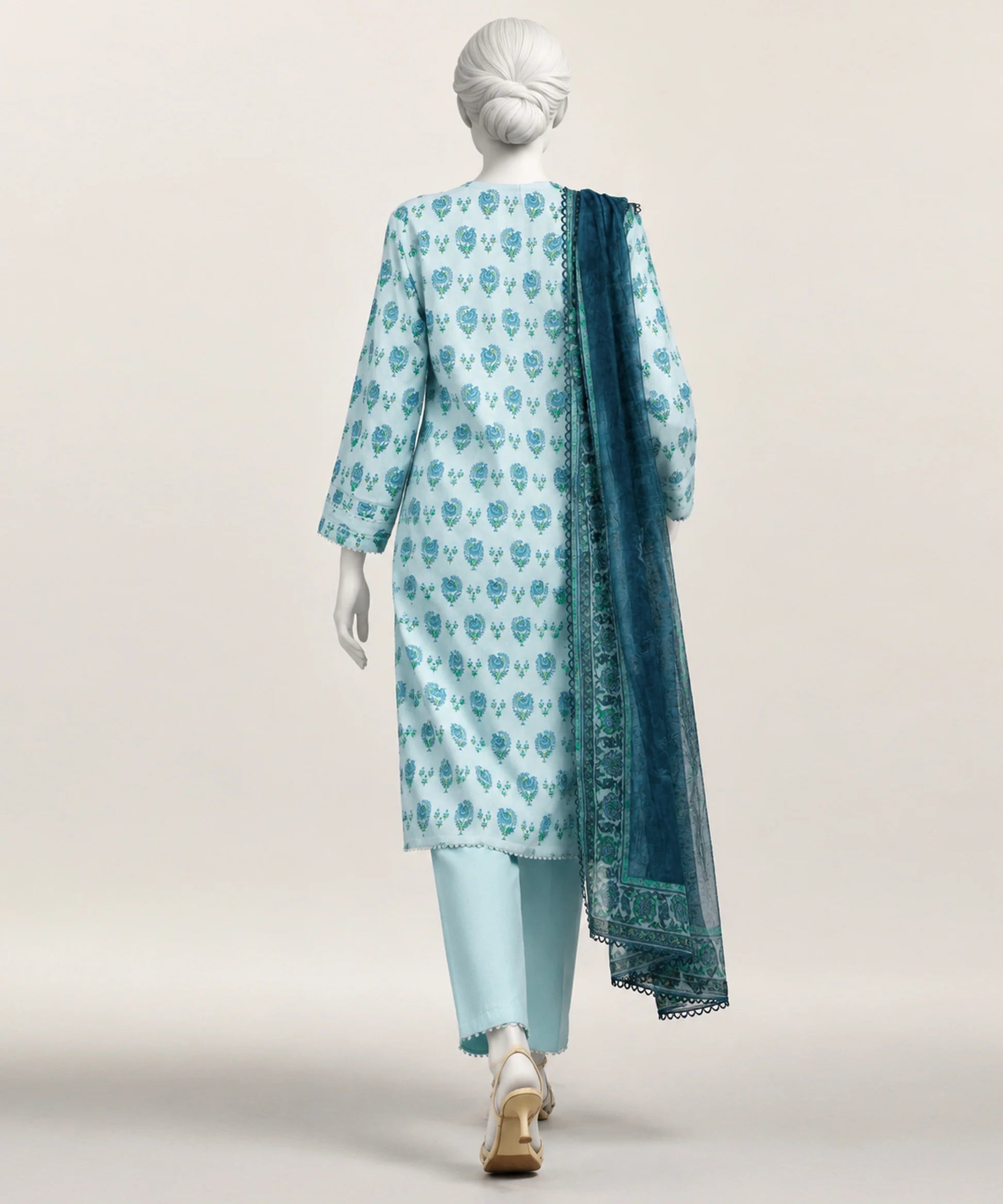 sky blue lawn printed stitched 3pc