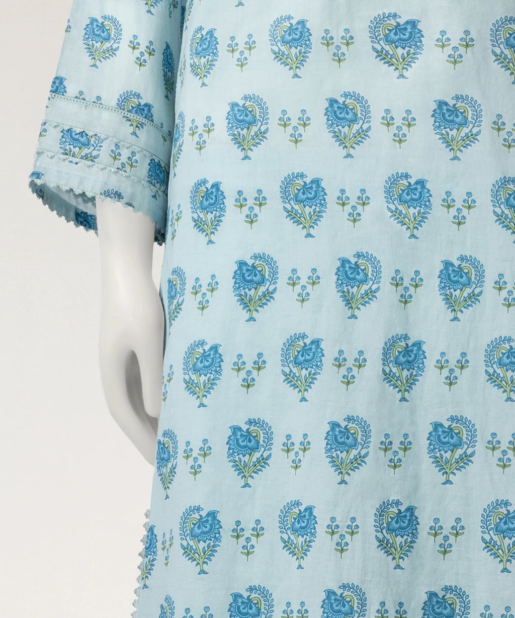 sky blue lawn printed stitched 3pc