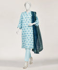 sky blue lawn printed stitched 3pc