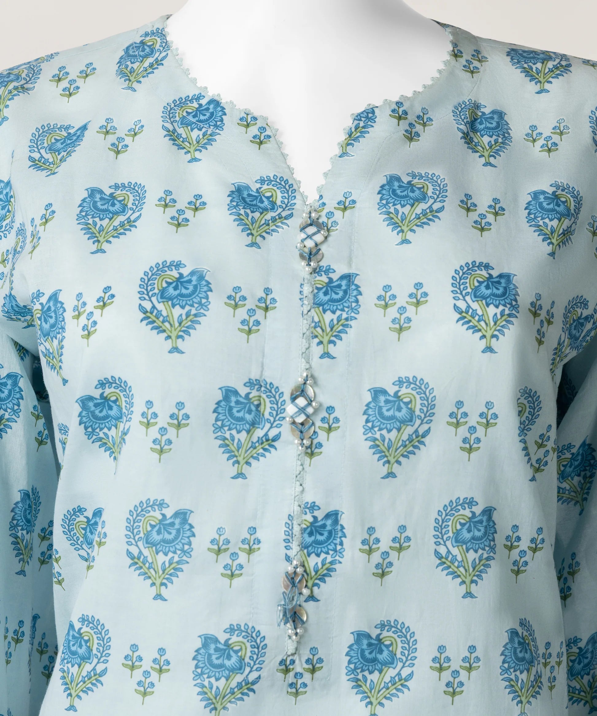 sky blue lawn printed stitched 3pc
