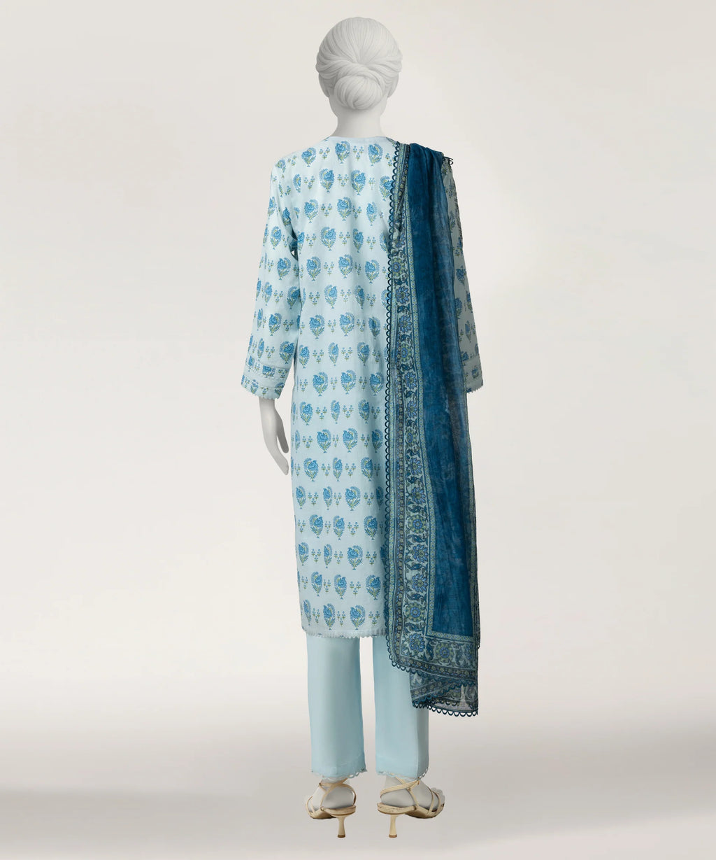 sky blue lawn printed stitched 3pc