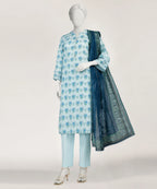 sky blue lawn printed stitched 3pc