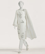 white dobby embroidered stitched 3pc