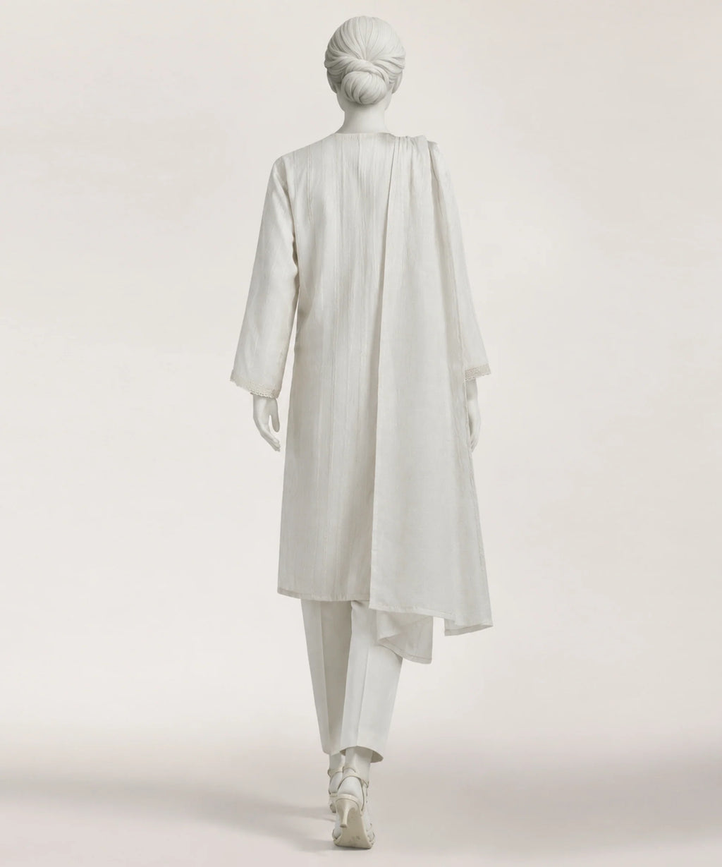 white dobby embroidered stitched 3pc
