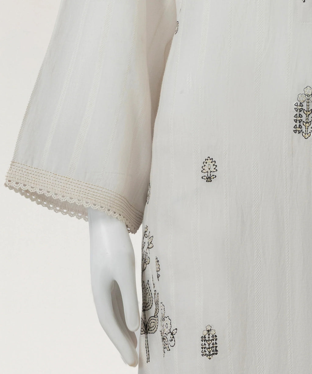 white dobby embroidered stitched 3pc