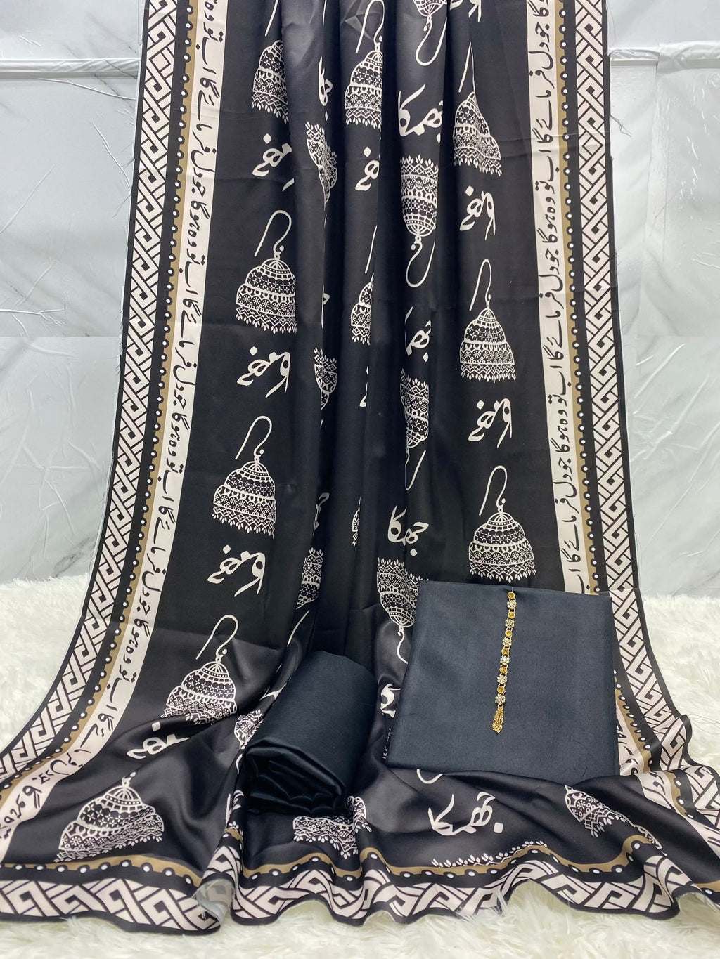 Jhumka Kataan Silk Suit - Black - Buy Online at Shopping Karado
