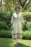 Hand Block Printed Kerry Kurta Fabric – Yellow (Unstitched)