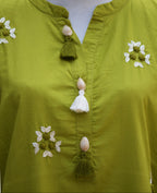 Lime Green Stitched Hand Embroidered Kurti – Cotton Jacquard