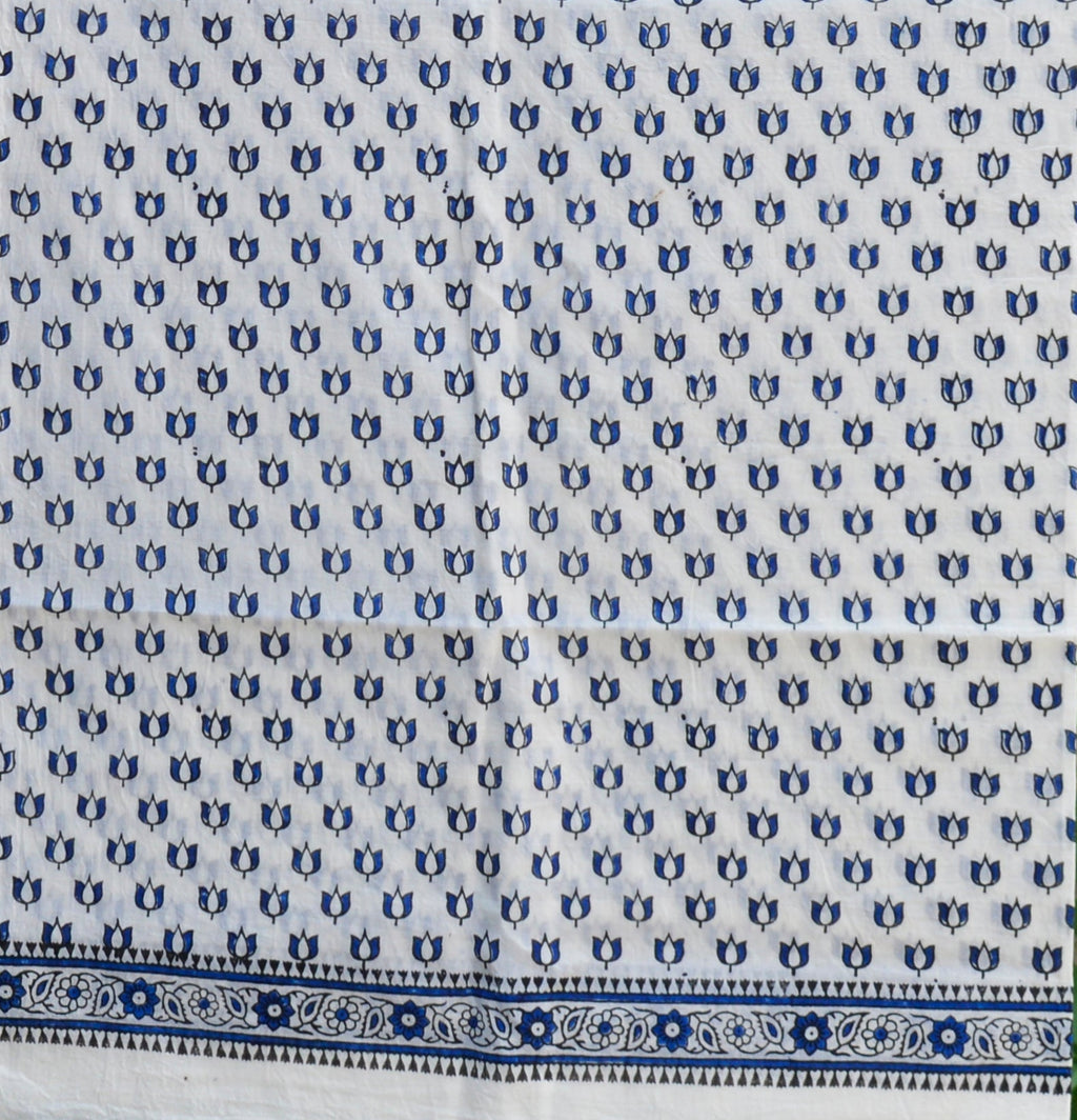 Hand Block Printed Lotus Tinny Blue Kurta – Unstitched Lawn Fabric