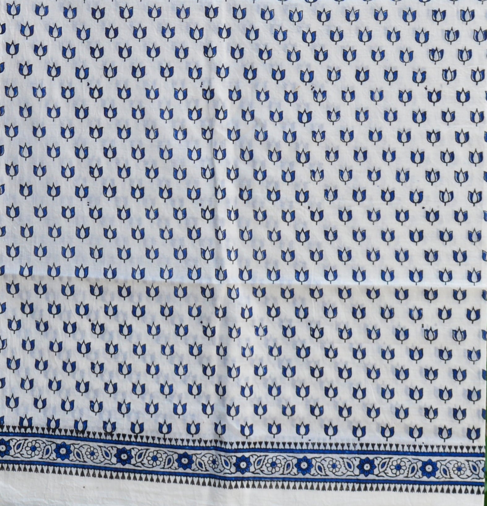 Hand Block Printed Lotus Tinny Blue Kurta – Unstitched Lawn Fabric
