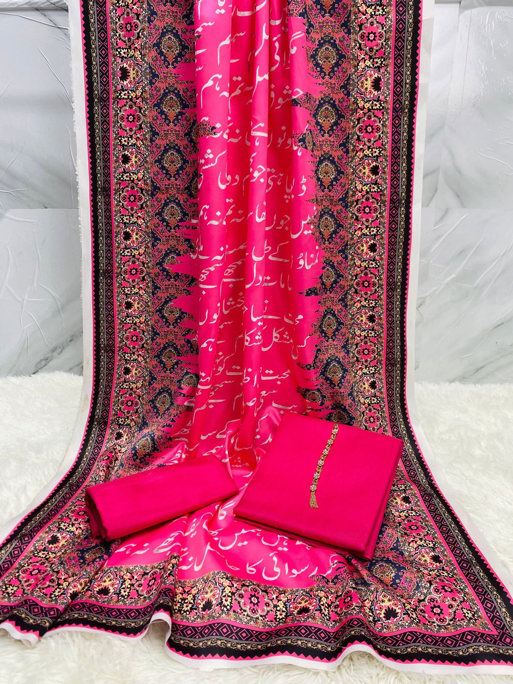 Manzil Kataan SIlk Suit - Pink - Buy Online at Shopping Karado