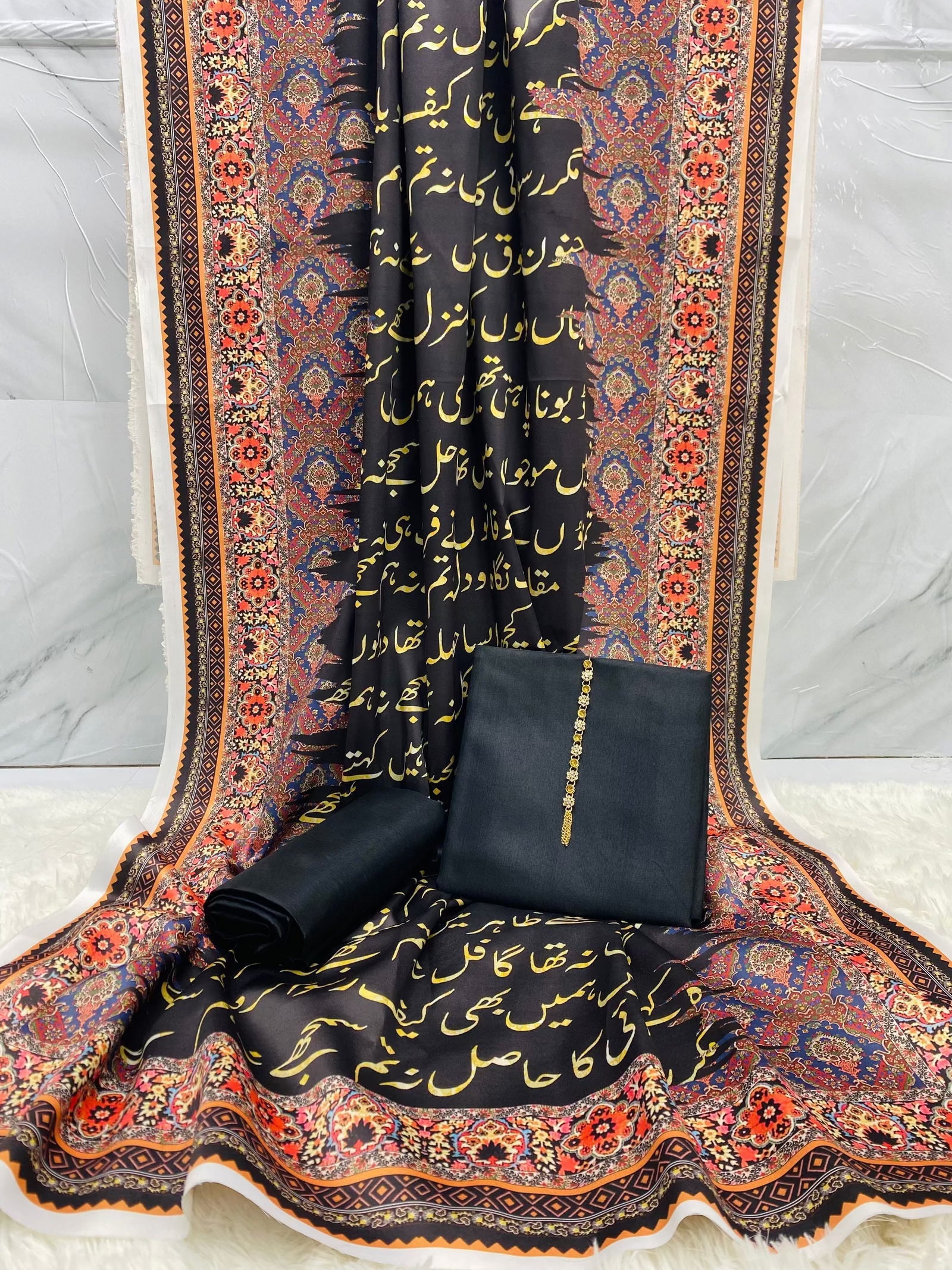 Manzil Kataan SIlk Suit Pink - Shopping Karado Pakistan