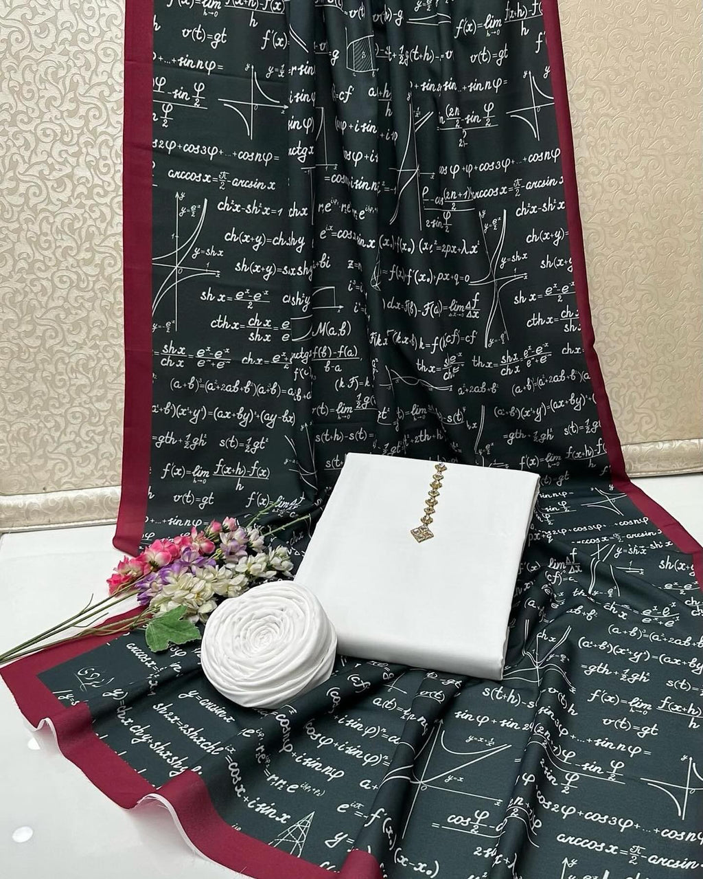 Math Kataan SIlk Suit Black - Shopping Karado Pakistan
