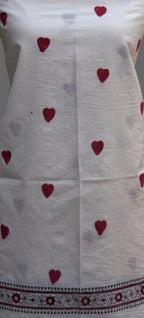 Luxury Hand Block Printed Medium Heart Design Two-Piece – Red on White Premium Cotton (Shirt & Dupatta)