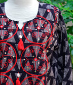 Natural Dyed Ajrak Kurti frock – Hand Block Printed with Mirror Embroidery (Lawn)