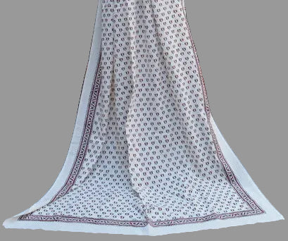 Maroon & White Hand Block Printed Cotton Two-Piece – Unstitched Shirt & Dupatta