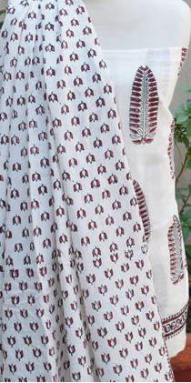Maroon & White Hand Block Printed Cotton Two-Piece – Unstitched Shirt & Dupatta