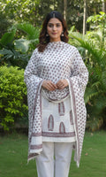 Maroon & White Hand Block Printed Cotton Two-Piece – Unstitched Shirt & Dupatta