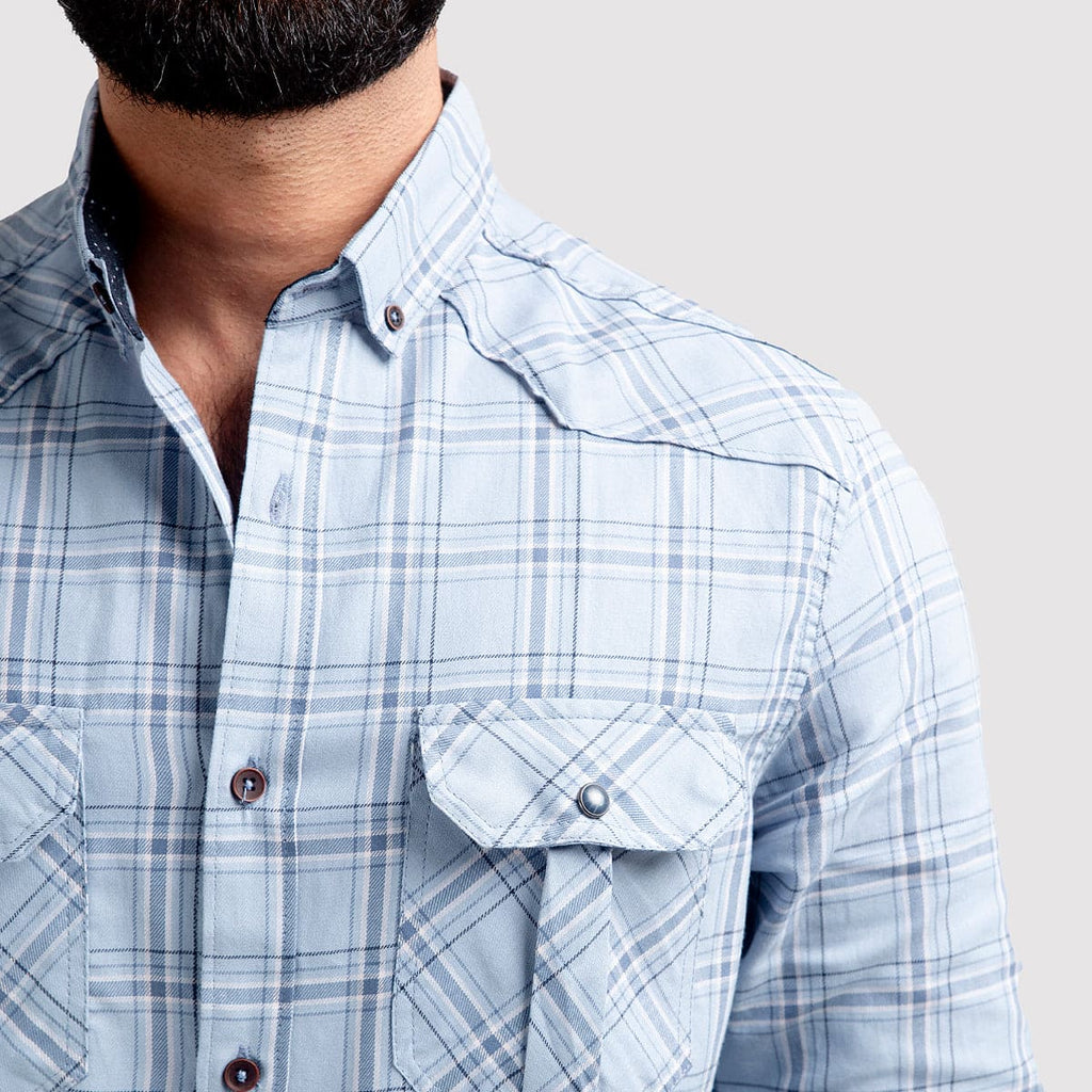Men's Casual Checkered Shirt - Light Blue Shc-1980 - Blue - View 3