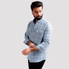 Men's Casual Checkered Shirt - Light Blue Shc-1980 - Blue - View 2