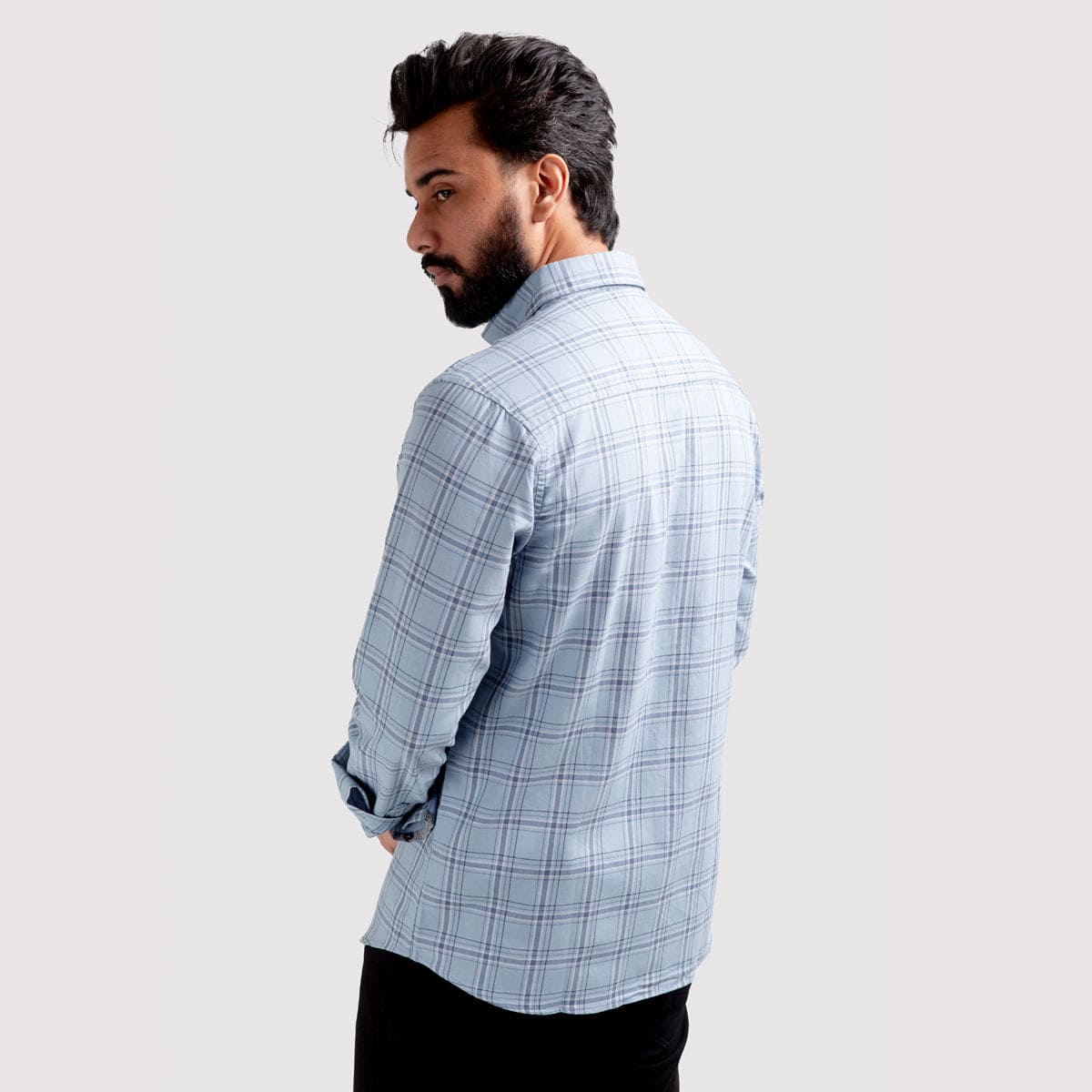 Men's Casual Checkered Shirt - Light Blue Shc-1980 - Blue - View 4
