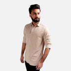 Men's Casual Textured Shirt - Beige Shc-1973 Strech Fabric - Beige - View 2