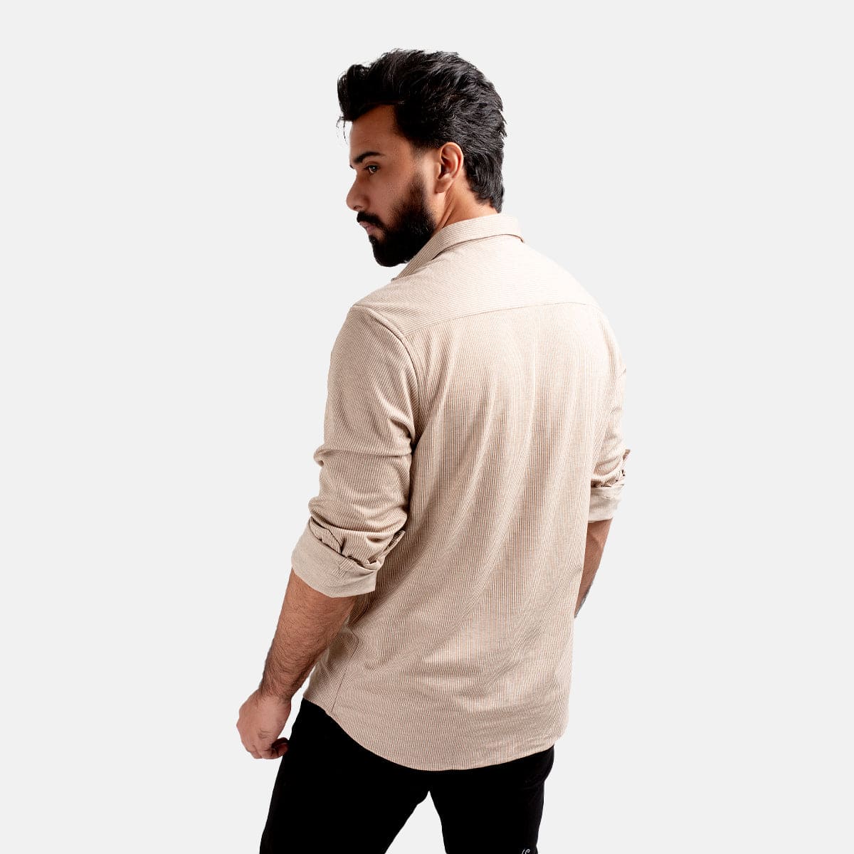 Men's Casual Textured Shirt - Beige Shc-1973 Strech Fabric - Beige - View 4