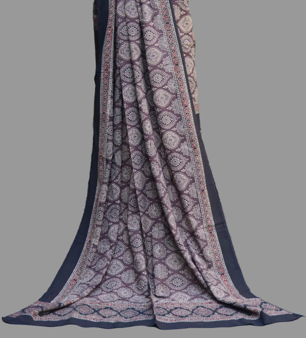 Organic Dye Hand Block Print Badam Feminin Nightshade Ajrak Design Dress – Unstitched Two-Piece
