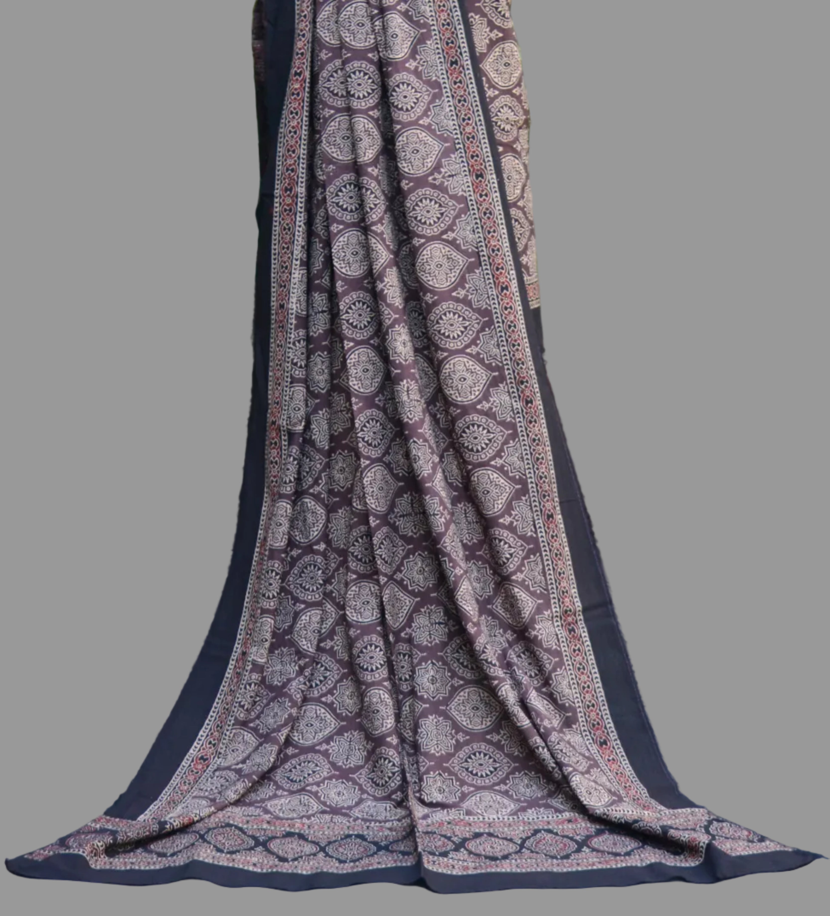 Organic Dye Hand Block Print Badam Feminin Nightshade Ajrak Design Dress – Unstitched Two-Piece
