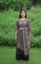 Organic Dye Hand Block Print Badam Feminin Nightshade Ajrak Design Dress – Unstitched Two-Piece