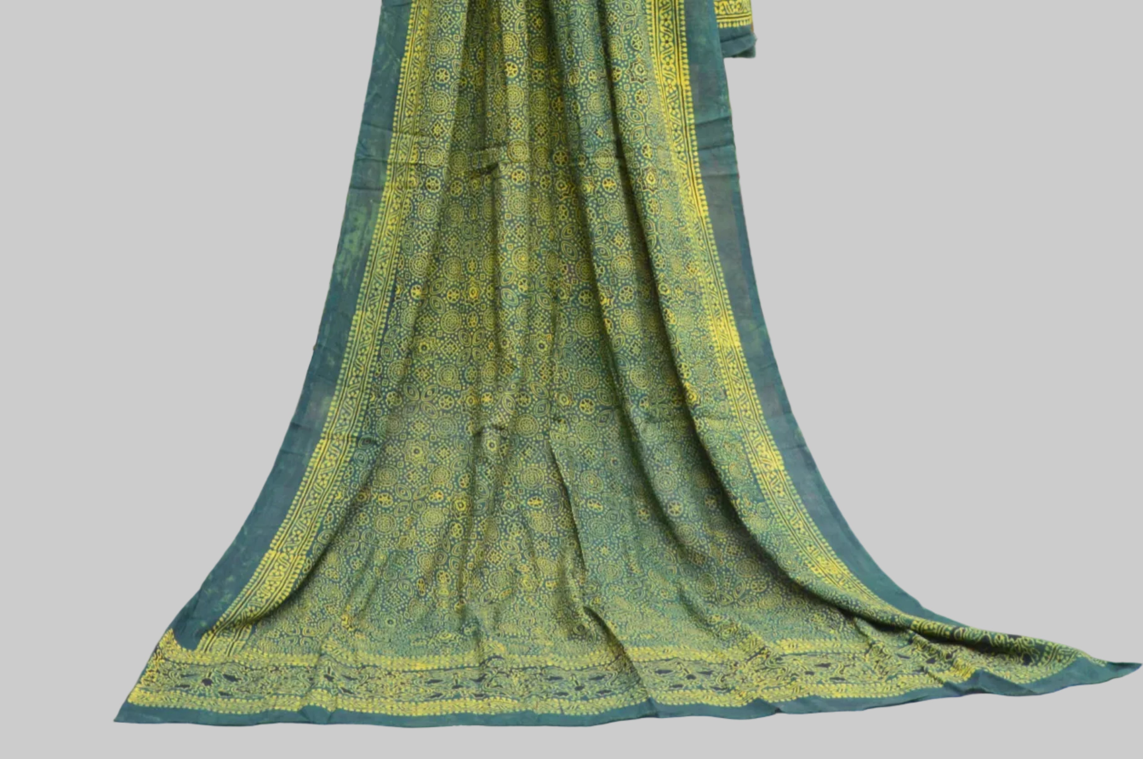 Organic Dye Ajrak Design Dress – Hand Block Printed Green Two-Piece Cotton Set