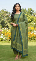 Organic Dye Ajrak Design Dress – Hand Block Printed Green Two-Piece Cotton Set