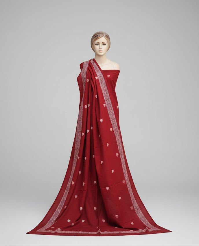 Organic Dye Hand Block Printed Ajrak Design Dress – Red Heart Two-Piece Cotton (Shirt & Dupatta)