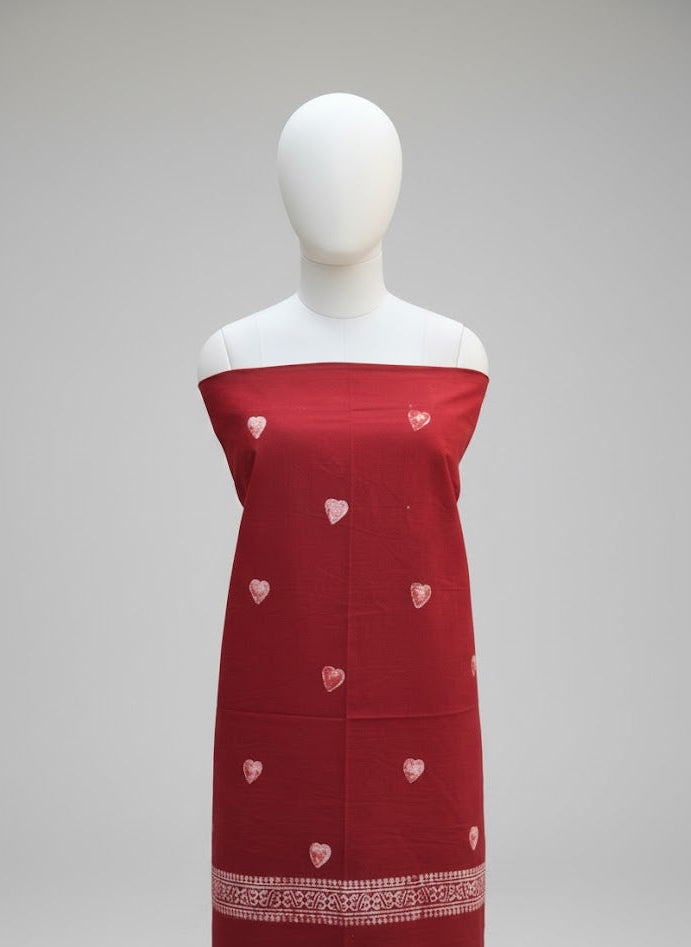 Organic Dye Hand Block Printed Ajrak Design Dress – Red Heart Two-Piece Cotton (Shirt & Dupatta)