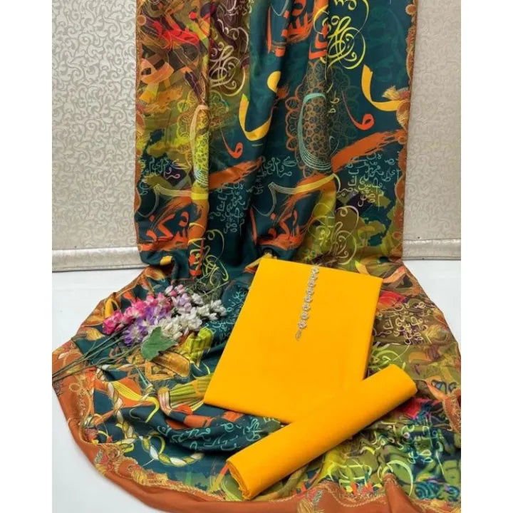 Rangeen Kataan Silk Suit - Yellow - Buy Online at Shopping Karado