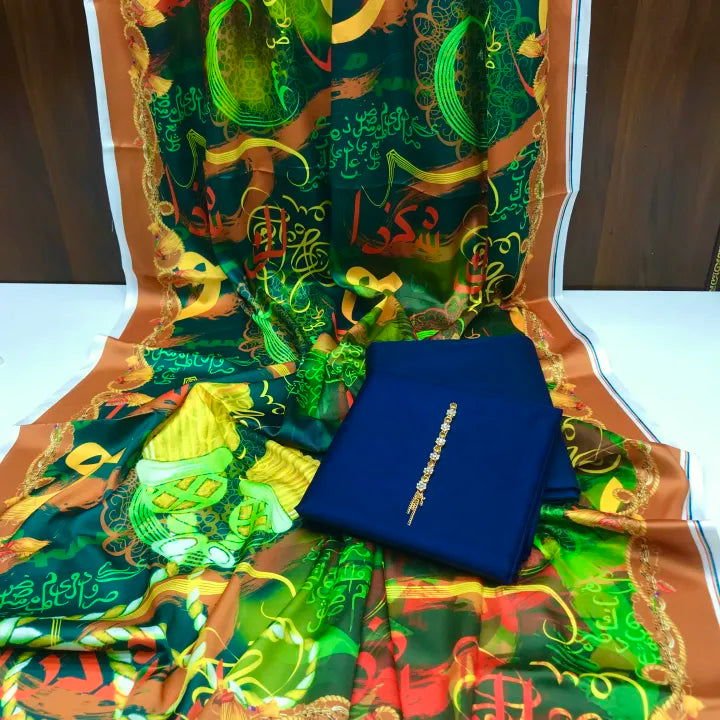 Rangeen Kataan Silk Suit Yellow - Shopping Karado Pakistan
