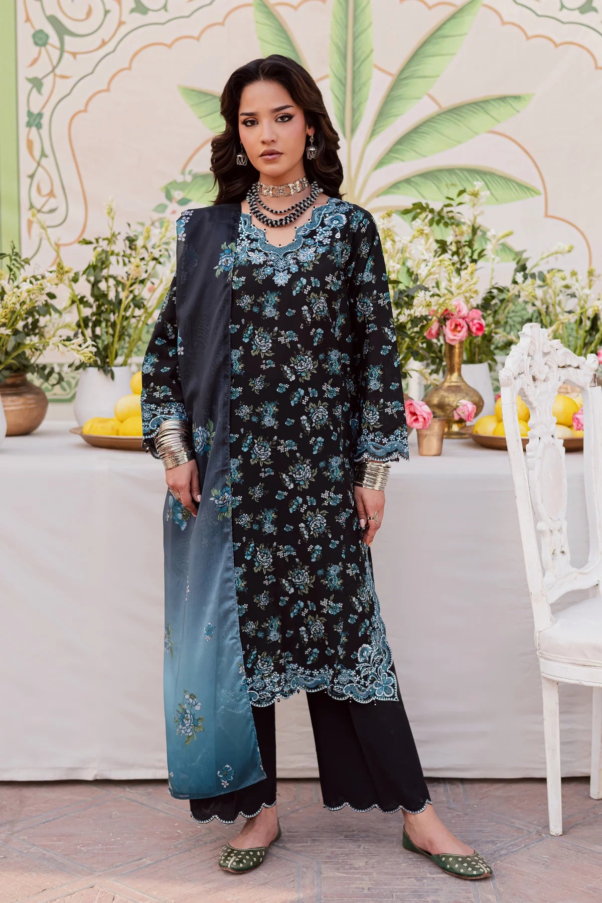 Aqua Bloom Luxury Embroidered Suit