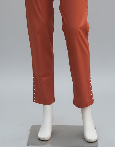 Rust Stitched Machine Embroidered Kurti Set – Cotton Jacquard Kurta & Trouser