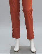 Rust Stitched Machine Embroidered Kurti Set – Cotton Jacquard Kurta & Trouser