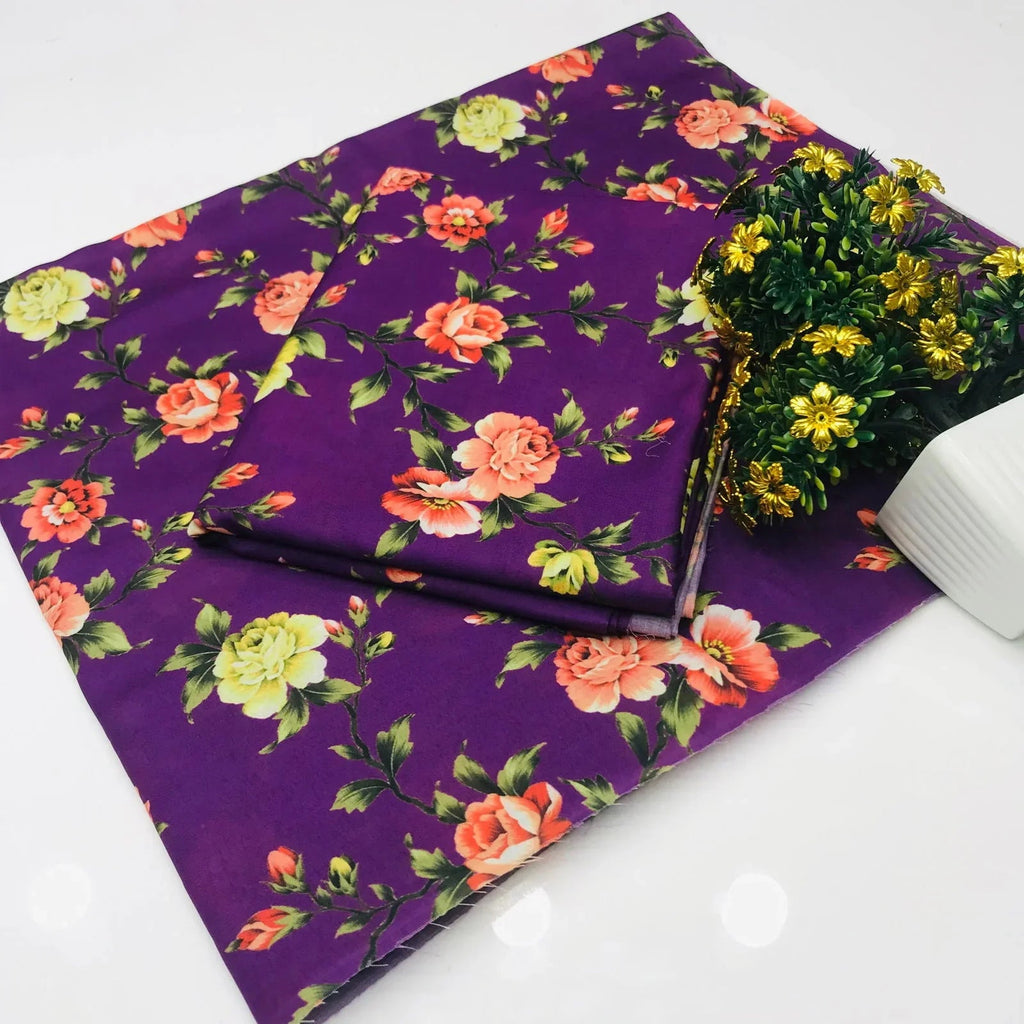 SastaaE 2 Pieces Unstitched Lawn All Over Flower Print Shirt & Trouser Black - Shopping Karado Pakistan