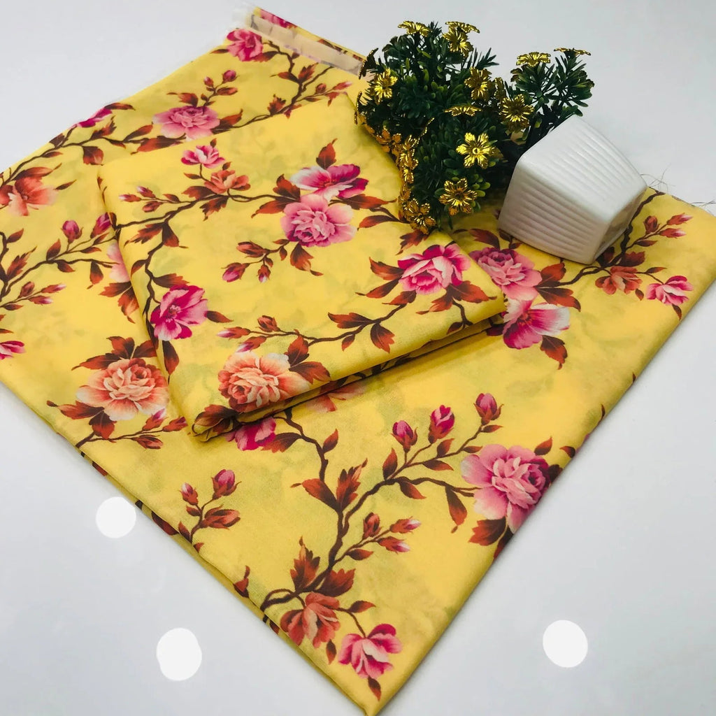 Buy SastaaE 2 Pieces Unstitched Lawn All Over Flower Print Shirt & Trouser Black Online - Shopping Karado