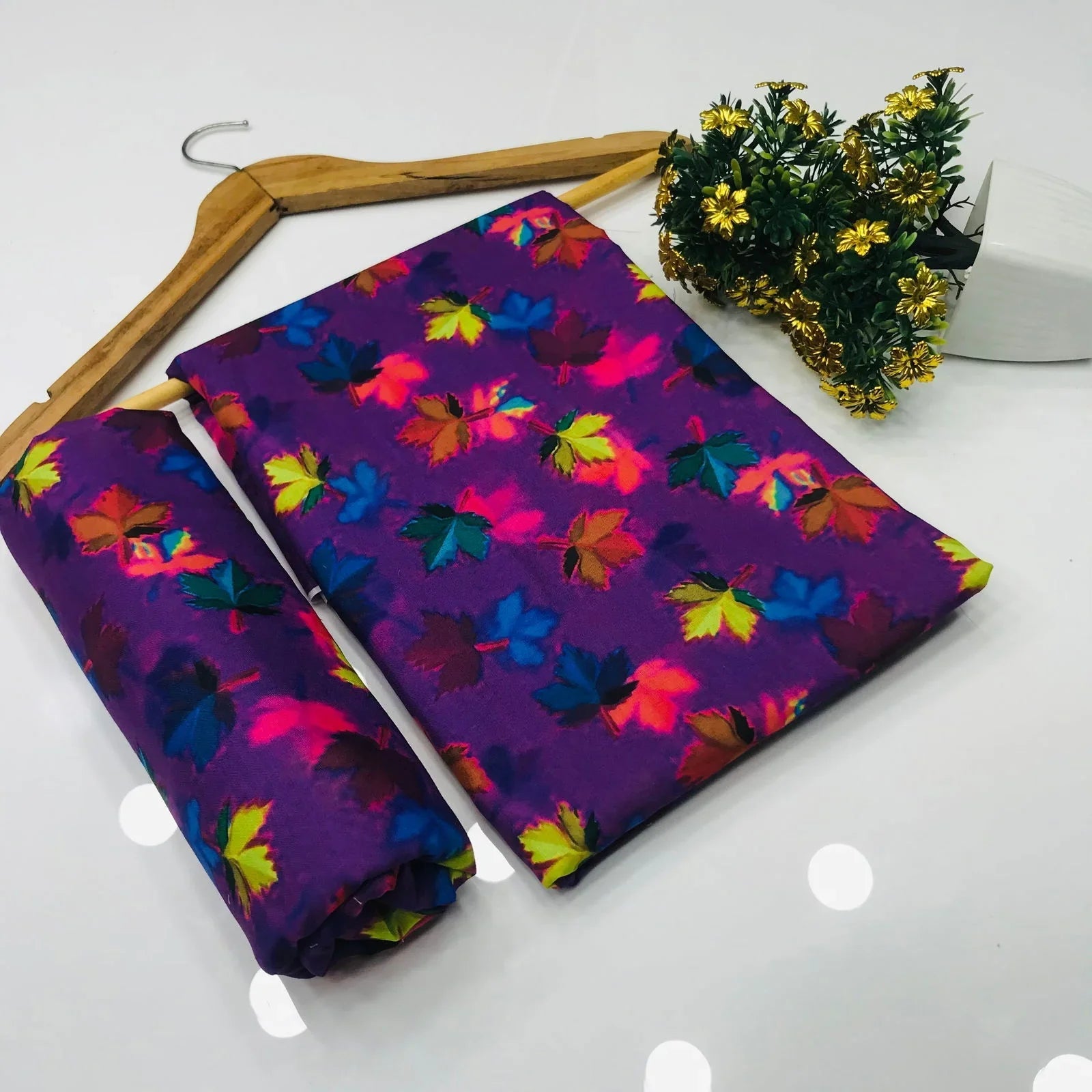 SastaaE 2 Pieces Unstitched Lawn All Over Leaf Print Shirt & Trouser - Dark Purple - Buy Online at Shopping Karado