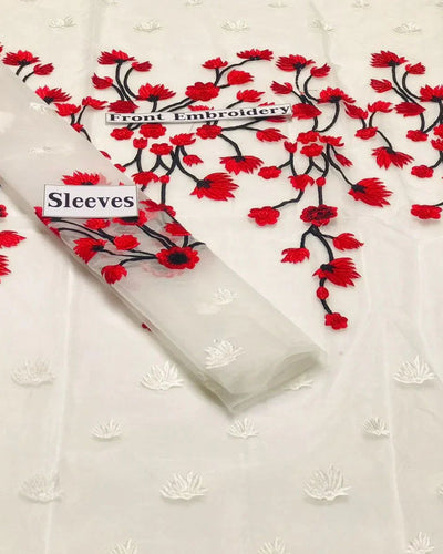 2 pc Unstitched Floral Dress Having Organza Fabric with Malai Trouser and Inner