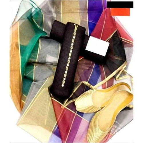 SastaaE 3 PC Unstitched Kataan Silk Plain Shirt & Trouser With Organza Lining Dupatta - Default Title - Buy Online at Shopping Karado